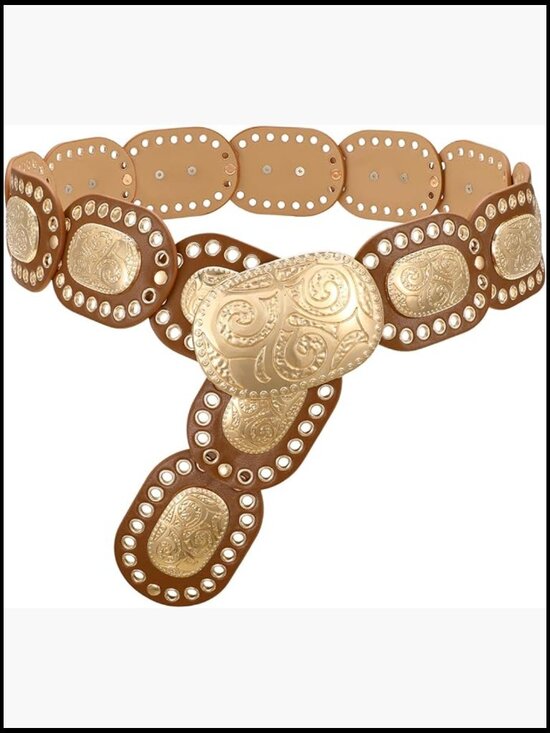 Accessories - Western Disc Concho Belt Boho Cowgirl Fashion Adjustable Faux Leather Accessory